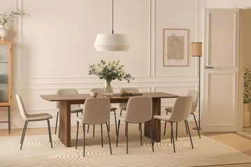 Richeto Spisebord 240 cm med 8 Katy Spisestoler - Røkt eik / Greige Bouclé - Møbler - Bord - Spisegruppe