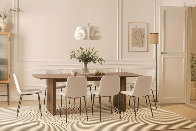 Richeto Spisebord 240 cm med 8 Katy Spisestoler - Røkt eik / Hvit Bouclé - Møbler - Bord - Spisegruppe