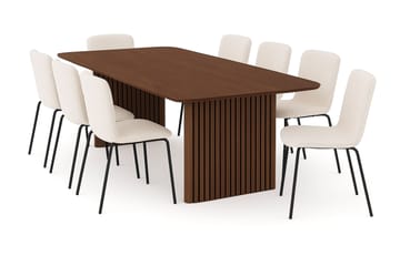 Richeto Spisebord 240 cm med 8 Katy Spisestoler - Røkt eik / Hvit Bouclé - Møbler - Bord - Spisegruppe