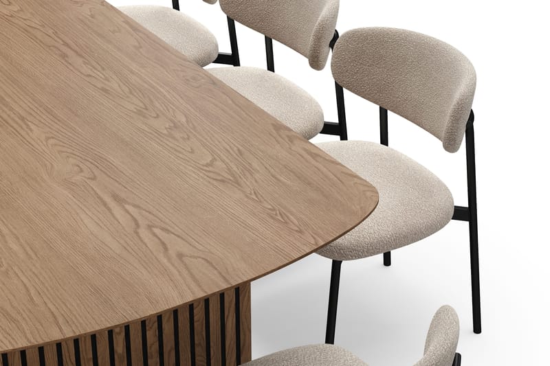 Richeto Spisebord 240 cm med 8 Lucy Spisestoler - Naturlig finish / Greige Bouclé / Metallben Svart - Møbler - Bord - Spisegruppe