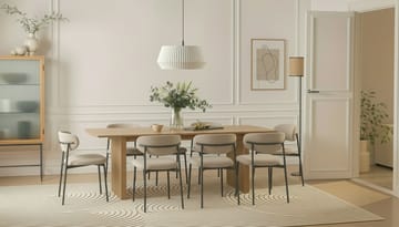 Richeto Spisebord 240 cm med 8 Lucy Spisestoler - Naturlig finish / Greige Bouclé / Metallben Svart - Møbler - Bord - Spisegruppe