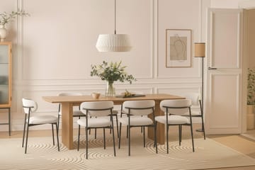 Richeto Spisebord 240 cm med 8 Lucy Spisestoler - Naturlig finish / Hvit Bouclé / Metallben Svart - Møbler - Bord - Spisegruppe