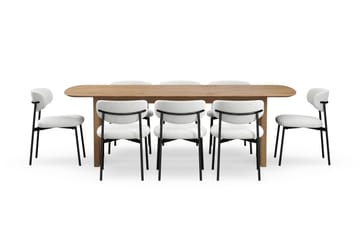 Richeto Spisebord 240 cm med 8 Lucy Spisestoler - Naturlig finish / Hvit Bouclé / Metallben Svart - Møbler - Bord - Spisegruppe