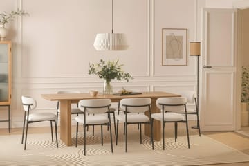 Richeto Spisebord 240 cm med 8 Lucy Spisestoler - Naturlig finish / Hvit Bouclé / Metallben Svart - Møbler - Bord - Spisegruppe