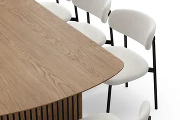 Richeto Spisebord 240 cm med 8 Lucy Spisestoler - Naturlig finish / Hvit Bouclé / Metallben Svart - Møbler - Bord - Spisegruppe