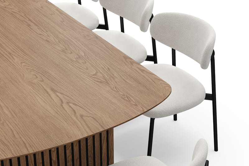 Richeto Spisebord 240 cm med 8 Lucy Spisestoler - Naturlig finish / Hvit Bouclé / Metallben Svart - Møbler - Bord - Spisegruppe