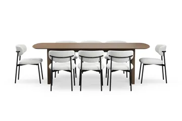 Richeto Spisebord 240 cm med 8 Lucy Spisestoler - Røkt eik / Hvit Bouclé - Møbler - Bord - Spisegruppe