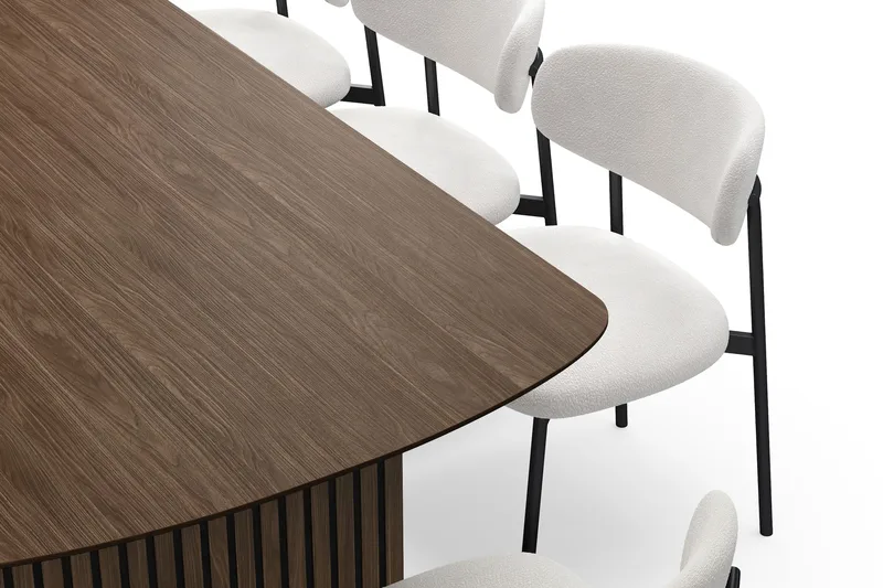 Richeto Spisebord 240 cm med 8 Lucy Spisestoler - Røkt eik / Hvit Bouclé - Møbler - Bord - Spisegruppe