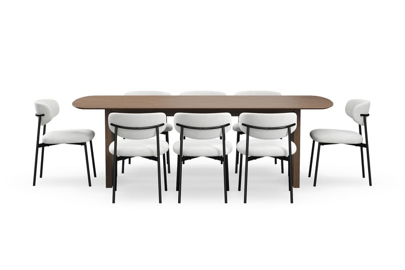 Richeto Spisebord 240 cm med 8 Lucy Spisestoler - Røkt eik / Hvit Bouclé - Møbler - Bord - Spisegruppe