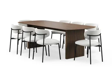 Richeto Spisebord 240 cm med 8 Lucy Spisestoler - Røkt eik / Hvit Bouclé - Møbler - Bord - Spisegruppe