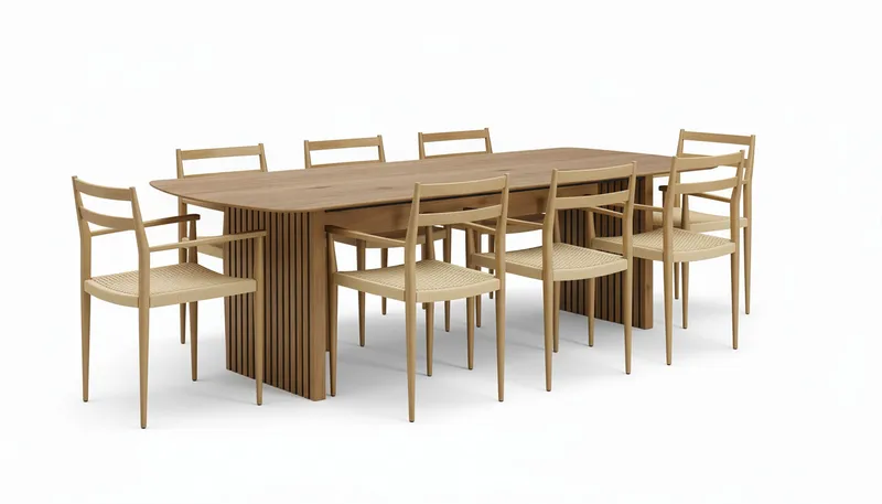 Richeto spisebord 240 cm med 8 stk. Jamna karmstoler, Brun