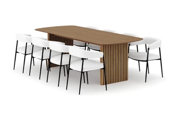 Richeto Spisebord 240 cm med 8 Velma Spisestoler - Naturlig finish / Hvit Bouclé - Møbler - Bord - Spisegruppe