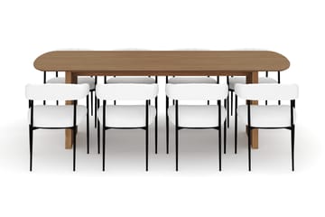 Richeto Spisebord 240 cm med 8 Velma Spisestoler - Naturlig finish / Hvit Bouclé - Møbler - Bord - Spisegruppe