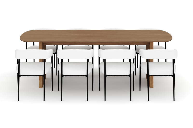 Richeto Spisebord 240 cm med 8 Velma Spisestoler - Naturlig finish / Hvit Bouclé - Møbler - Bord - Spisegruppe