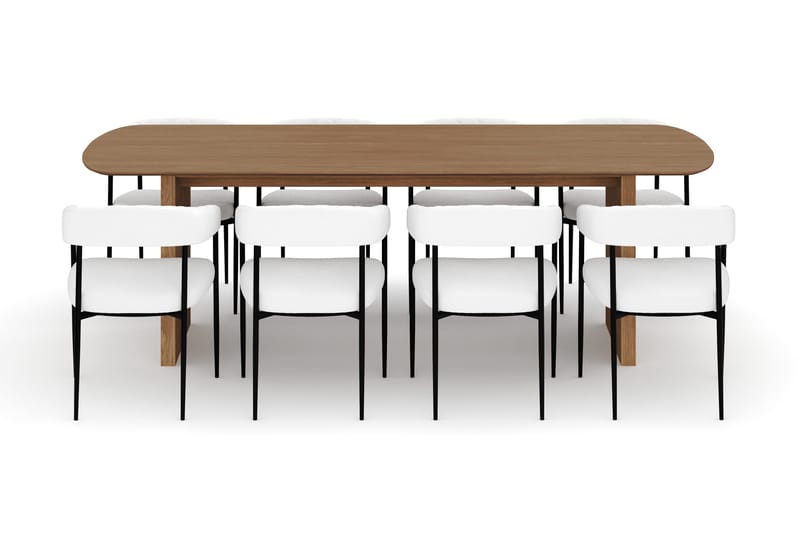 Richeto Spisebord 240 cm med 8 Velma Spisestoler - Naturlig finish / Hvit Bouclé - Møbler - Bord - Spisegruppe