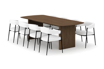 Richeto Spisebord 240 cm med 8 Velma Spisestoler - Røkt eik / Hvit Bouclé - Møbler - Bord - Spisegruppe