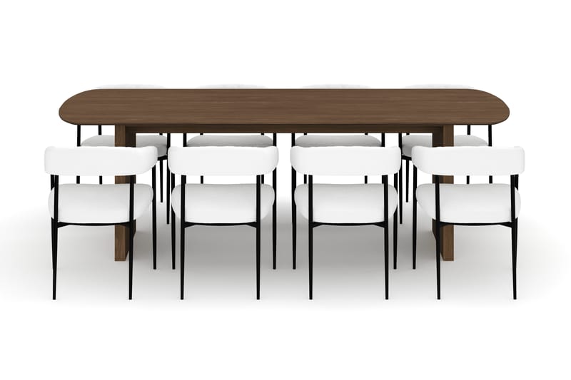 Richeto Spisebord 240 cm med 8 Velma Spisestoler - Røkt eik / Hvit Bouclé - Møbler - Bord - Spisegruppe