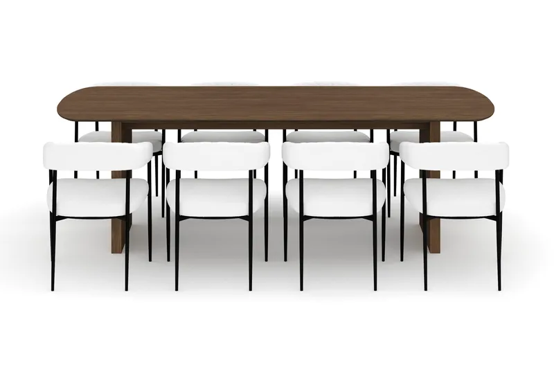 Richeto Spisebord 240 cm med 8 Velma Spisestoler - Røkt eik / Hvit Bouclé - Møbler - Bord - Spisegruppe