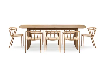 Richeto Spisebord 240 cm med 8 Winston Spisestoler - Naturlig finish / Beige / Metallben Eik - Møbler - Bord - Spisegruppe