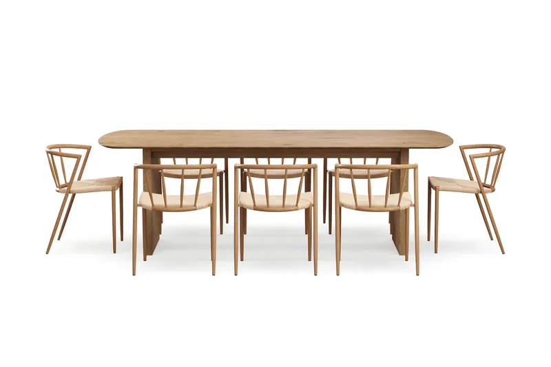 Richeto Spisebord 240 cm med 8 Winston Spisestoler - Naturlig finish / Beige / Metallben Eik - Møbler - Bord - Spisegruppe