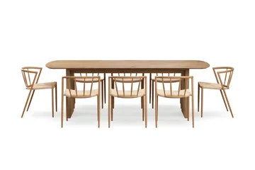 Richeto Spisebord 240 cm med 8 Winston Spisestoler - Naturlig finish / Beige / Metallben Eik - Møbler - Bord - Spisegruppe