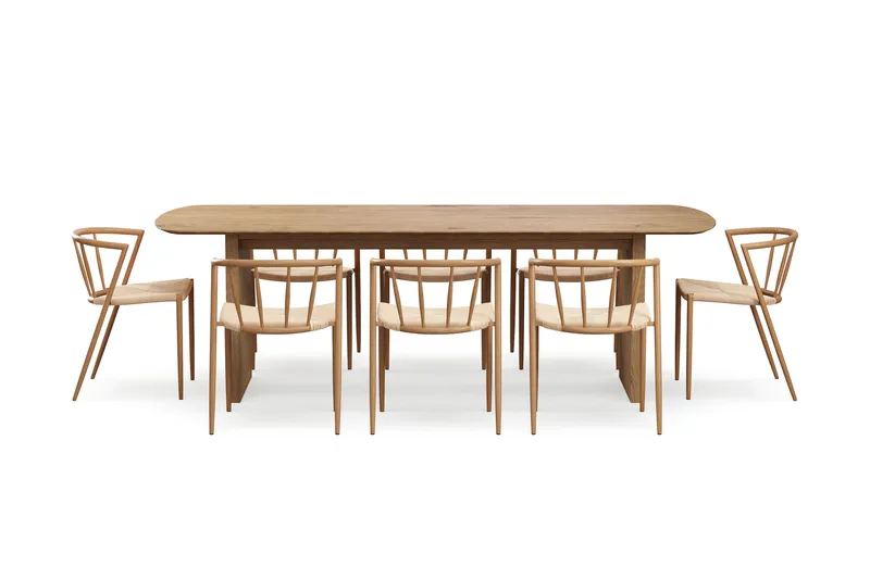 Richeto Spisebord 240 cm med 8 Winston Spisestoler - Naturlig finish / Beige / Metallben Eik - Møbler - Bord - Spisegruppe