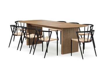 Richeto Spisebord 240 cm med 8 Winston Spisestoler - Naturlig finish / Beige / Metallben Svart - Møbler - Bord - Spisegruppe