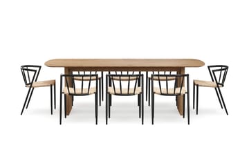 Richeto Spisebord 240 cm med 8 Winston Spisestoler - Naturlig finish / Beige / Metallben Svart - Møbler - Bord - Spisegruppe