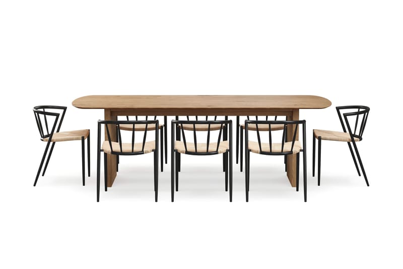 Richeto Spisebord 240 cm med 8 Winston Spisestoler - Naturlig finish / Beige / Metallben Svart - Møbler - Bord - Spisegruppe