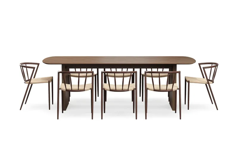 Richeto spisebord 240 cm med 8 Winston spisestoler - Røkt eik / Beige / Metallben røkt eik - Møbler - Bord - Spisegruppe