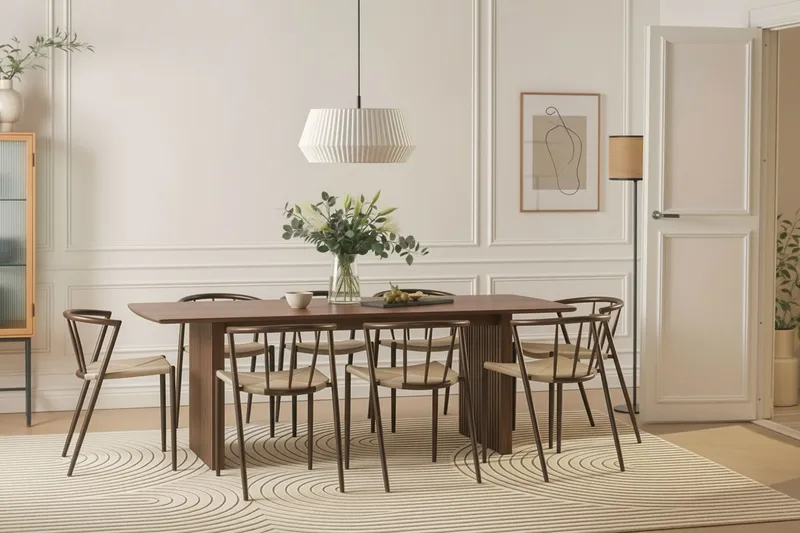 Richeto Spisebord 240 cm med 8 Winston Spisestoler - Røkt eik / Beige / Metallben Røkt eik - Møbler - Bord - Spisegruppe