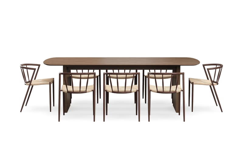 Richeto Spisebord 240 cm med 8 Winston Spisestoler - Røkt eik / Beige / Metallben Røkt eik - Møbler - Bord - Spisegruppe