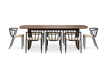 Richeto Spisebord 240 cm med 8 Winston Spisestoler - Røkt eik / Beige / Metallben Svart - Møbler - Bord - Spisegruppe