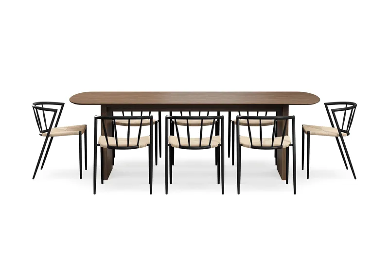 Richeto Spisebord 240 cm med 8 Winston Spisestoler - Røkt eik / Beige / Metallben Svart - Møbler - Bord - Spisegruppe