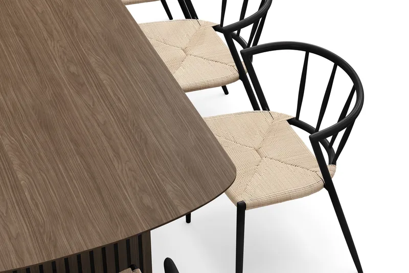 Richeto Spisebord 240 cm med 8 Winston Spisestoler - Røkt eik / Beige / Metallben Svart - Møbler - Bord - Spisegruppe