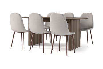 Richeto Spisebord Røkt Eik 180 cm valnøtt + 6 stk Naira stol beige med valnøttben - Brun/Beige - Møbler - Bord - Spisegruppe