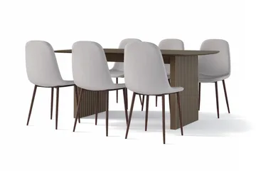 Richeto Spisebord Røkt Eik 180 cm valnøtt + 6 stk Nibe stol grå med valnøttben - Brun/Grå - Møbler - Bord - Spisegruppe