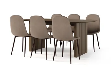 Richeto spisebord røkt eik 180 cm valnøtt + 6 stk. Nibe stol brun med valnøttben - Brun - Møbler - Bord - Spisegruppe