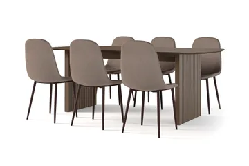 Richeto Spisebord Røkt Eik 210 cm valnøtt + 6 stk Nibe stol brun med valnøttben - Brun - Møbler - Bord - Spisegruppe