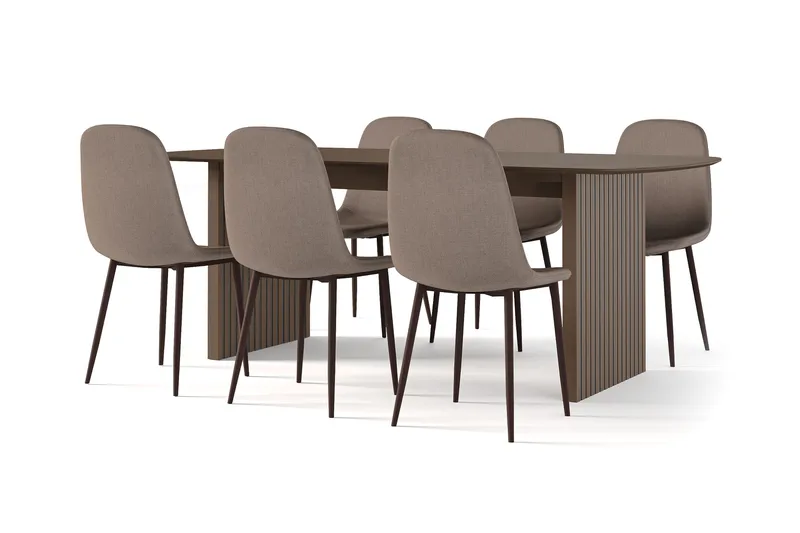 Richeto Spisebord Røkt Eik 210 cm valnøtt + 6 stk Nibe stol brun med valnøttben, Brun