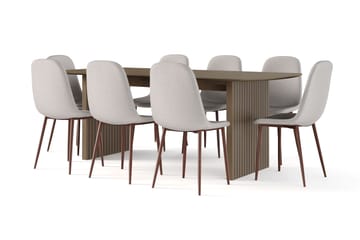 Richeto Spisebord Røkt Eik 210 cm valnøtt + 8 stk Naira stol beige med valnøttben - Brun/Beige - Møbler - Bord - Spisegruppe
