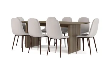 Richeto Spisebord Røkt Eik 210 cm valnøtt + 8 stk Nibe stol grå med valnøttben - Brun/Grå - Møbler - Bord - Spisegruppe