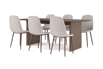 Richeto spisebord røkt eik 210 cm valnøtt + 6 stk. Nibe stol beige med valnøttben - Brun/Beige - Møbler - Bord - Spisegruppe