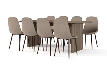 Richeto spisebord røkt eik 210 cm valnøtt + 8 stk. Nibe stol brun med valnøttben - Brun - Møbler - Bord - Spisegruppe