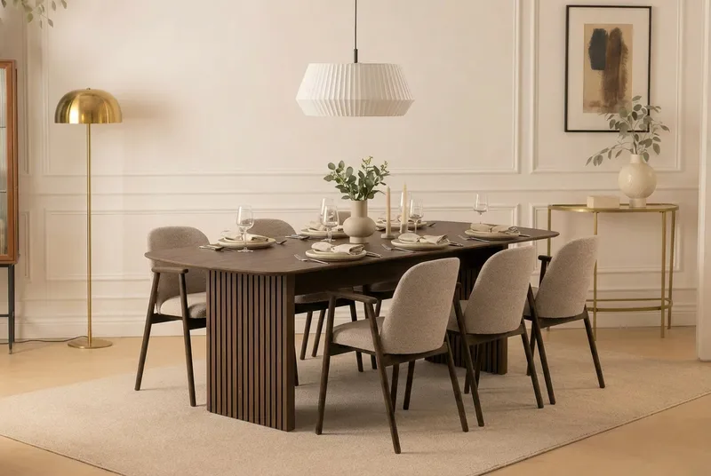 Richeto spisebord røkt eik 240 cm med 6 Reciclar spisestoler - Røkt eik/greige - Møbler - Bord - Spisegruppe