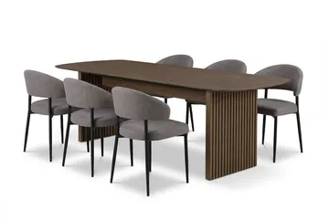 Richeto Spisebord Røkt Eik 240 cm med 6 Sawako Greige Stoler - Røyket Eik/Greige - Møbler - Bord - Spisegruppe