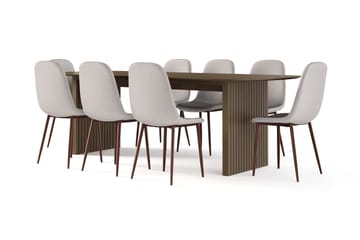 Richeto Spisebord Røkt Eik 240 cm valnøtt + 8 stk Naira stol beige med valnøttben - Brun/Beige - Møbler - Bord - Spisegruppe