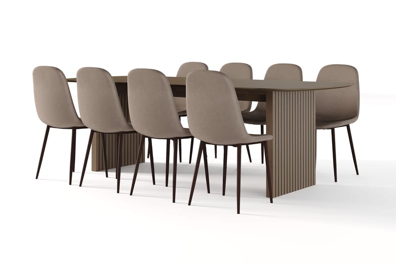 Richeto Spisebord Røkt Eik 240 cm valnøtt + 8 stk Naira stol brun med valnøttben, Brun