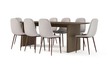 Richeto Spisebord Røkt Eik 240 cm valnøtt + 8 stk Nibe stol beige med valnøttben - Brun/Beige - Møbler - Bord - Spisegruppe