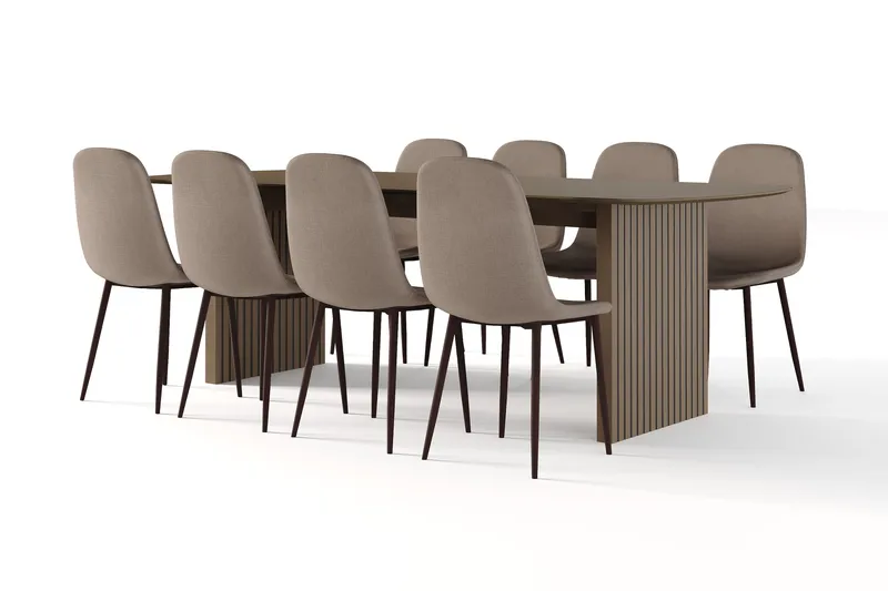 Richeto spisebord røkt eik 240 cm valnøtt + 8 stk. Nibe stol brun med valnøttben - Brun - Møbler - Bord - Spisegruppe